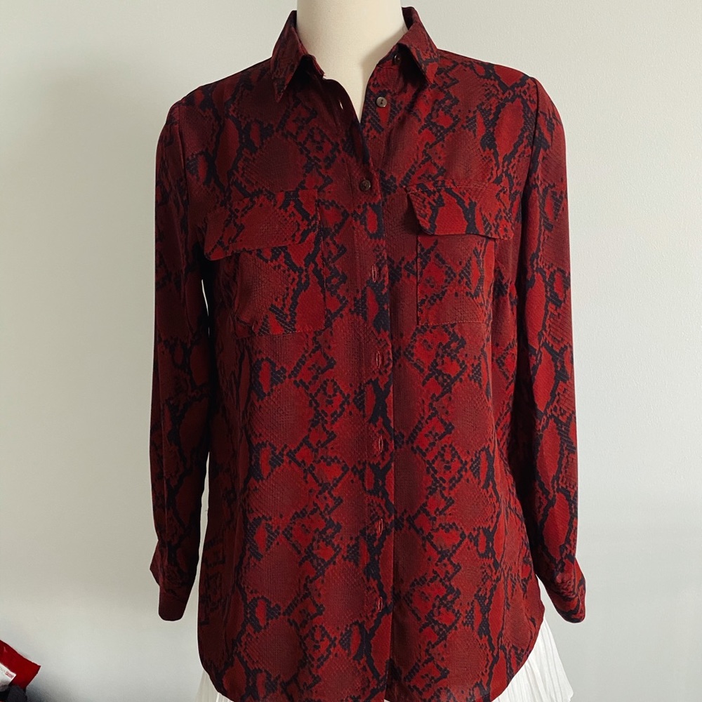 NEW LOOK Red Snakesprint Button-down silky shirt